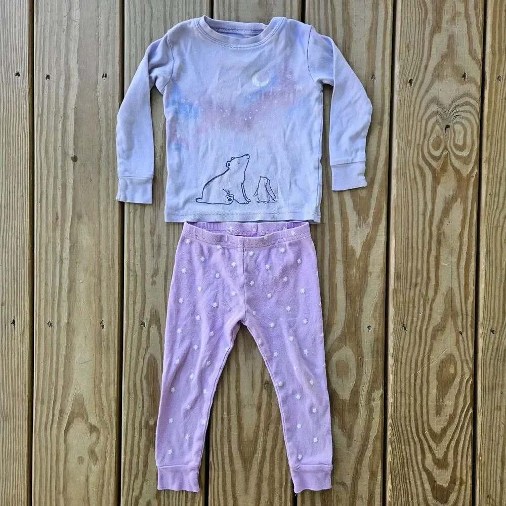 Carter’s Baby Girls 12M 2pc Cotton Knit Pajama Set Long Sleeve Animal Print
